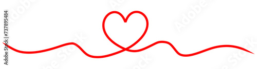 Calligraphic heart shape banner. Line art ribbon. Valentine's Day border on isolated background.