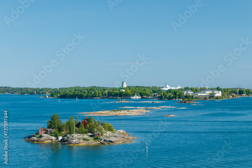 Panoramic view from Helsinki to the sea and Suomenlinna Fortress. photo