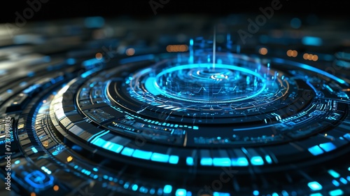 Holographic HUD Circle Blue Glow 3D Illustrati