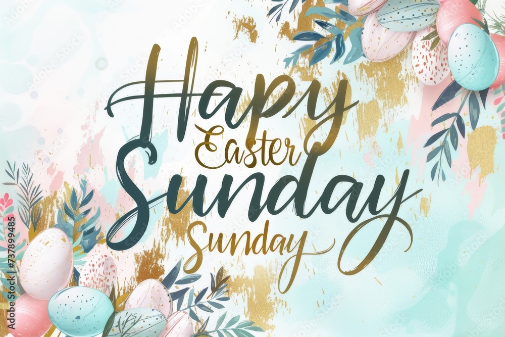 Obraz premium Happy Easter Eggs Basket holy week. Bunny in flower easter overjoyed decoration Garden. Cute hare 3d religious reflection easter rabbit spring illustration. Holy week awakening card wallpaper seasonal