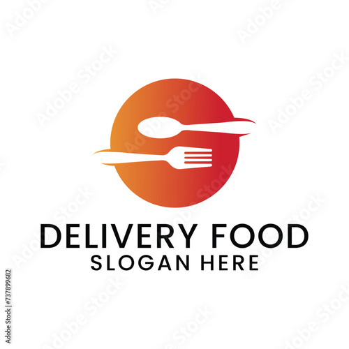 food delivery logo with spoon and fork icon vector inspiration