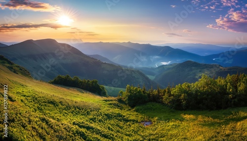 Mountain valley during sunrise. Beautiful natural landscapes in the summertime © ROKA Creative
