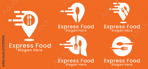 set of food delivery logos with spoon and fork icon vector inspiration