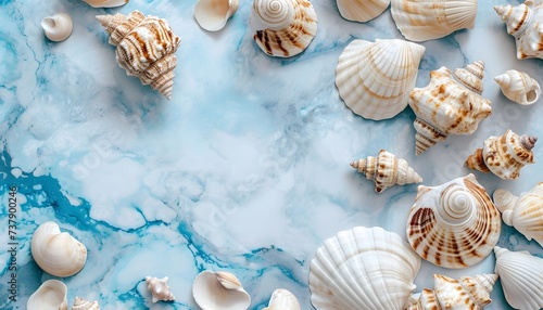 beach sea shell blue marble background
