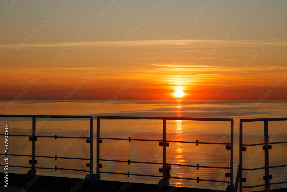 Magical sunset over the Gulf of Finland, Baltic sea. View from the ship