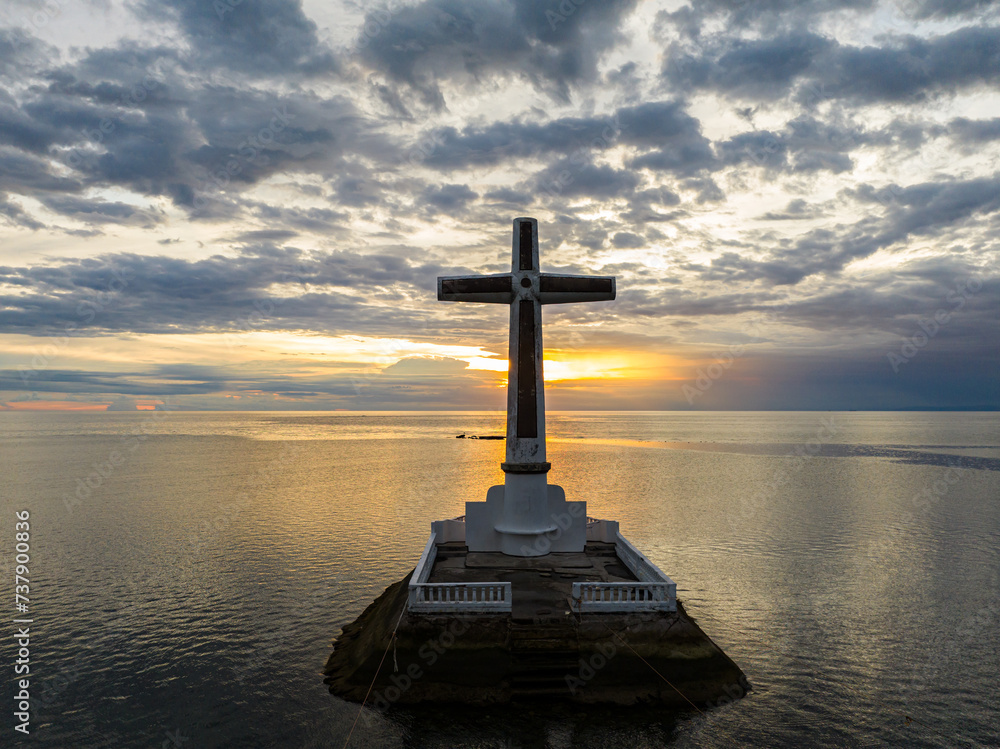 Sunken Cemetery in Camiguin Island. Sunset and clouds backgroud. Philippines.