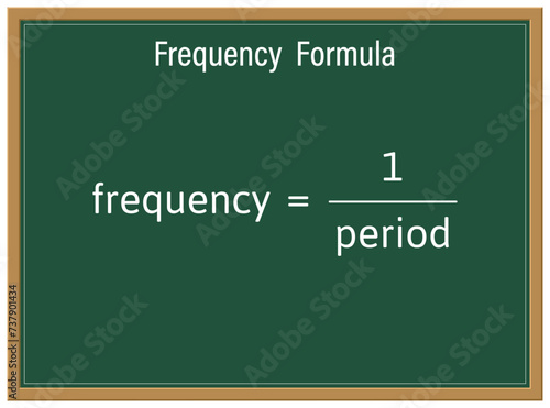 Frequency Formula on a green chalkboard. Education. Science. Formula. Vector illustration.