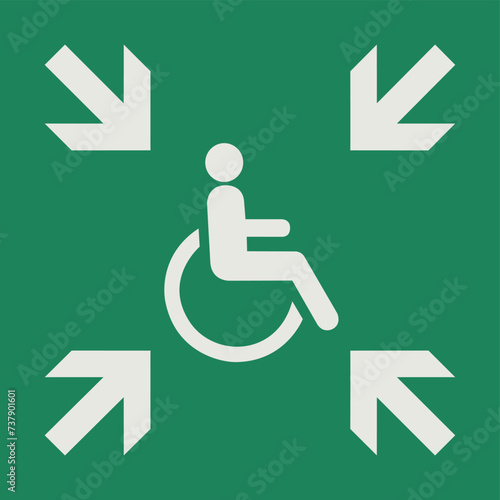 SAFETY CONDITION SIGN PICTOGRAM, EVACUATION TEMPORARY REFUGE ISO 7010 – E024, VECTOR