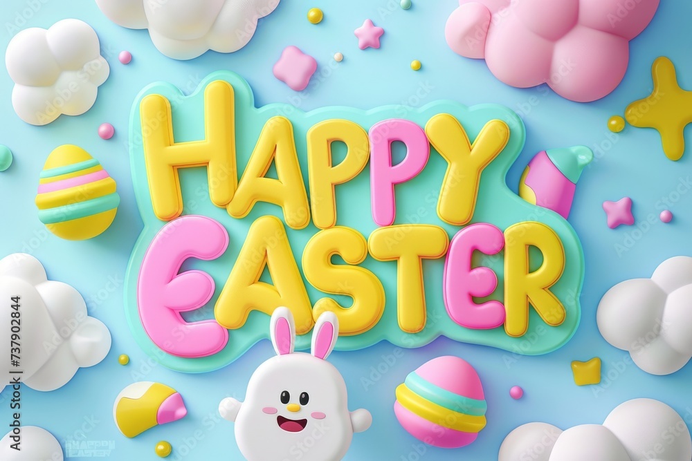 Happy Easter Eggs Basket easter azalea. Bunny in type flower Garden. Cute 3d poppies easter rabbit illustration. Easter Medicinal blossom card wallpaper sunrise service