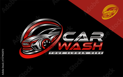 car wash logo emblem Silhouette on black background Vector illustration