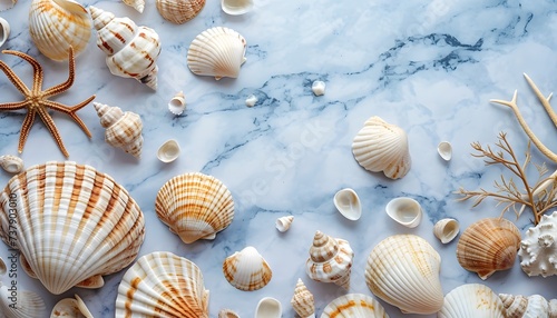 seashells on a marble background