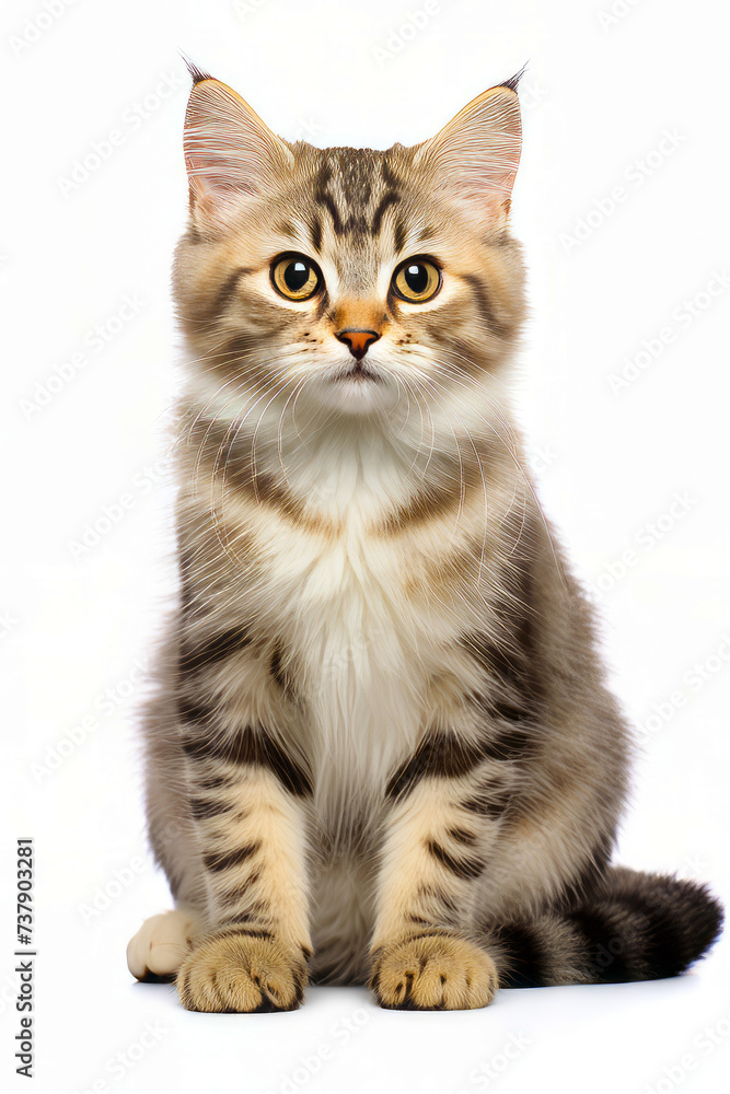 Cat sitting down and brown and black stripe. Cat sitting down and brown and black stripe.