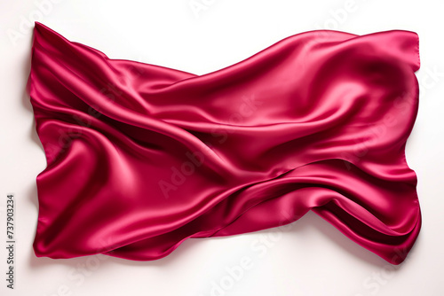 Red satin fabric is shown on white background.