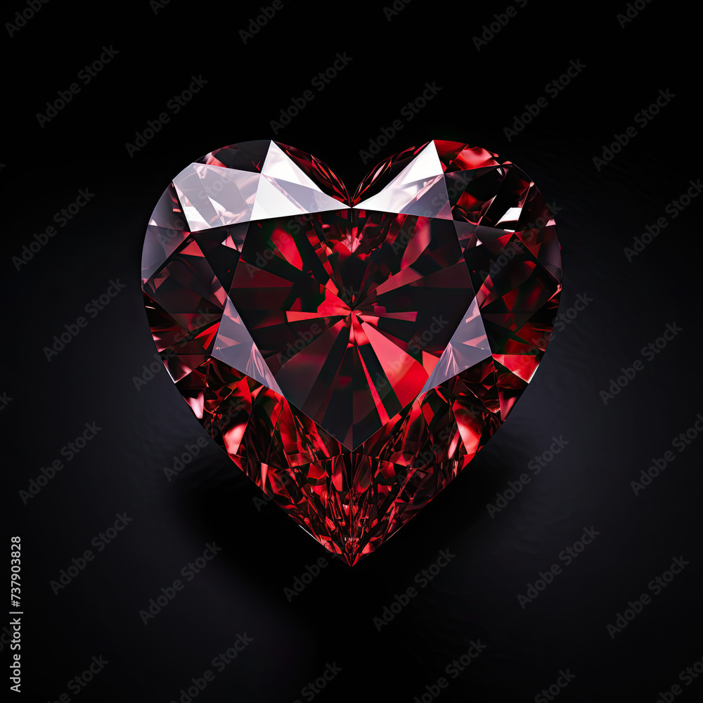 Red Heart Shaped Diamond. isolated on black background