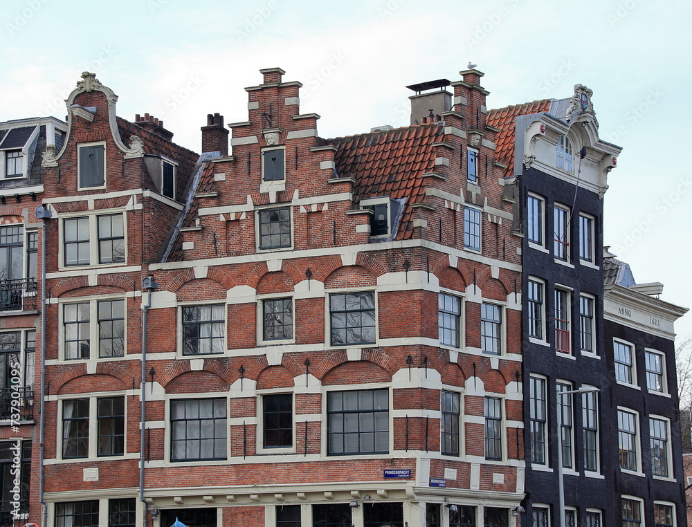 Fototapeta premium Amsterdam Prinsengracht Canal House Exterior with Stepped Gable, Netherlands