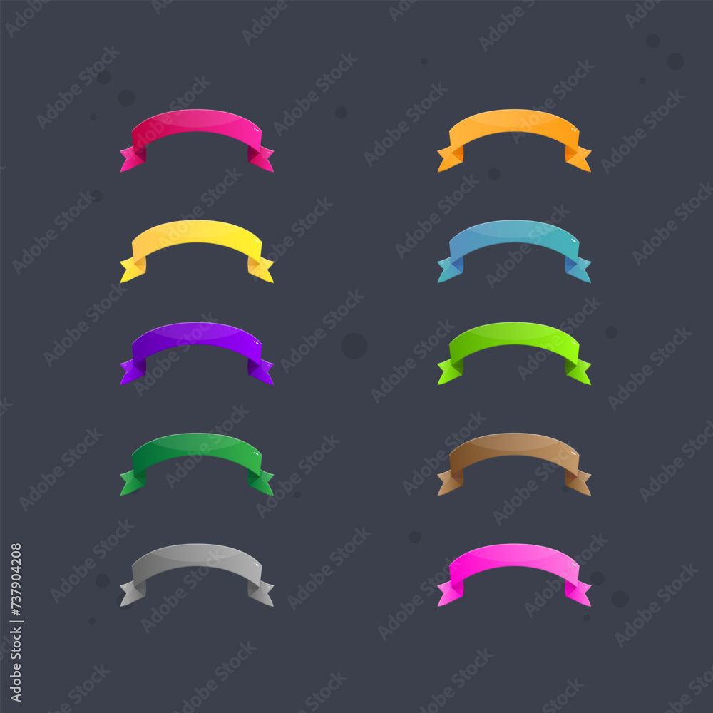 Glossy Different Color Set Arc Up Cute Ribbon Isolated Vector