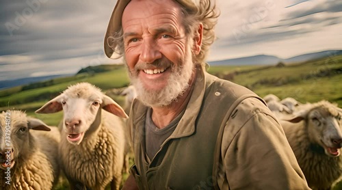 joyful shepherd captures the genuine happiness derived from a life spent in the company of sheep photo