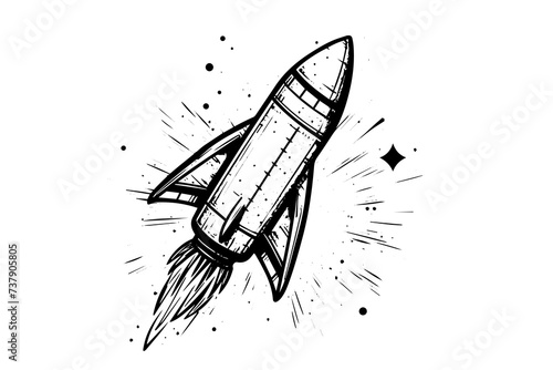 Space ship. Vintage rocket shuttle woodcut engraved vector sketch illustration. photo