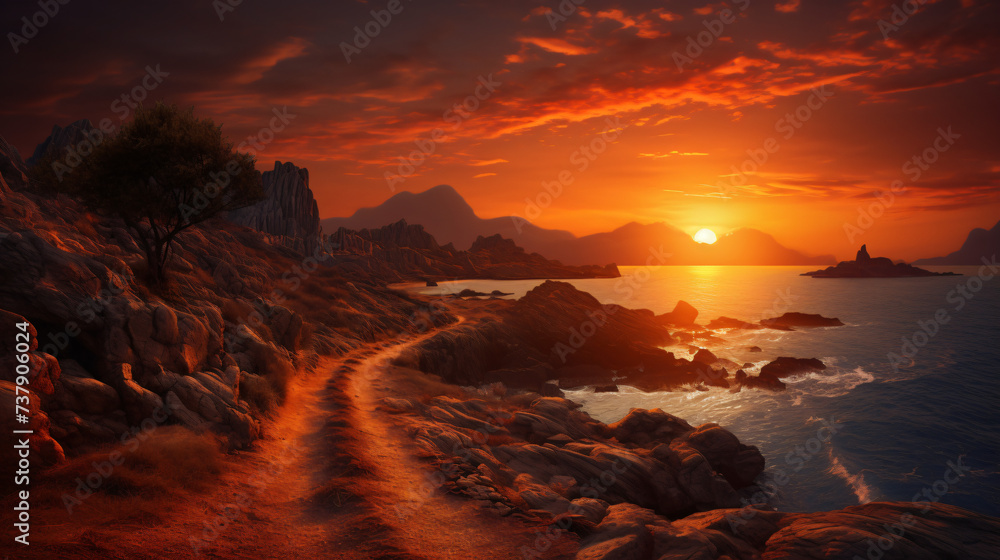 Road to orange sunset