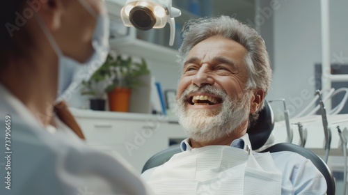 mature man during teeth checking at a dental clinic, dentistry concept