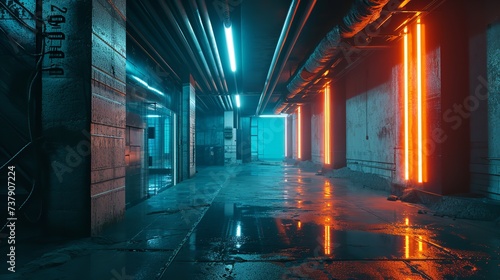 Neon Lights Grunge Sci-Fi Underground Garage