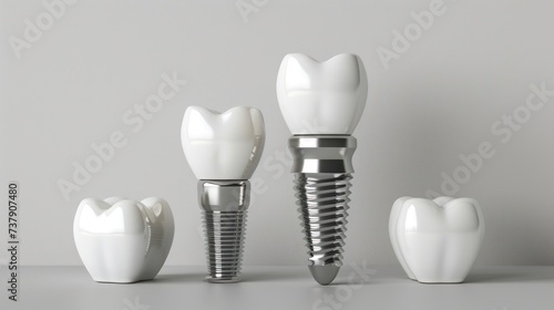 Parts of a dental implant on grey background