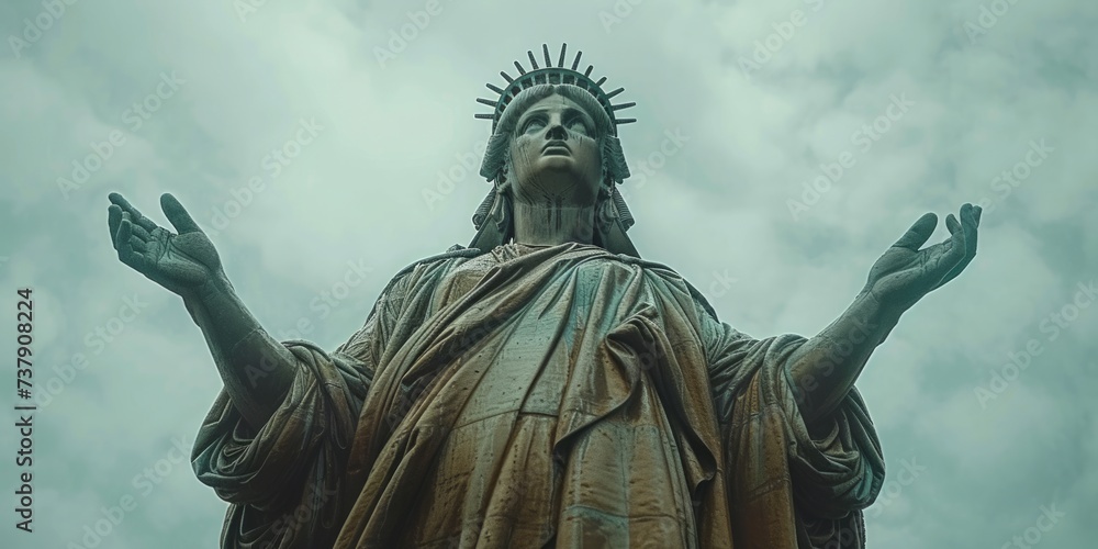 Fototapeta premium The Statue of Liberty Standing Tall Against the Sky, Symbolizing Hope and Democracy for All, Generative AI