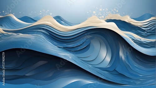 Smooth Water Waves Create Rhythmic Design, Smooth Blue Waves Form Rhythmic Patterns, Blue-Colored Waves Flow in Smooth, Rhythmic Motion, Smooth Blue Waves Design a Rhythmic Water Canvas, Rhythmic Wave photo