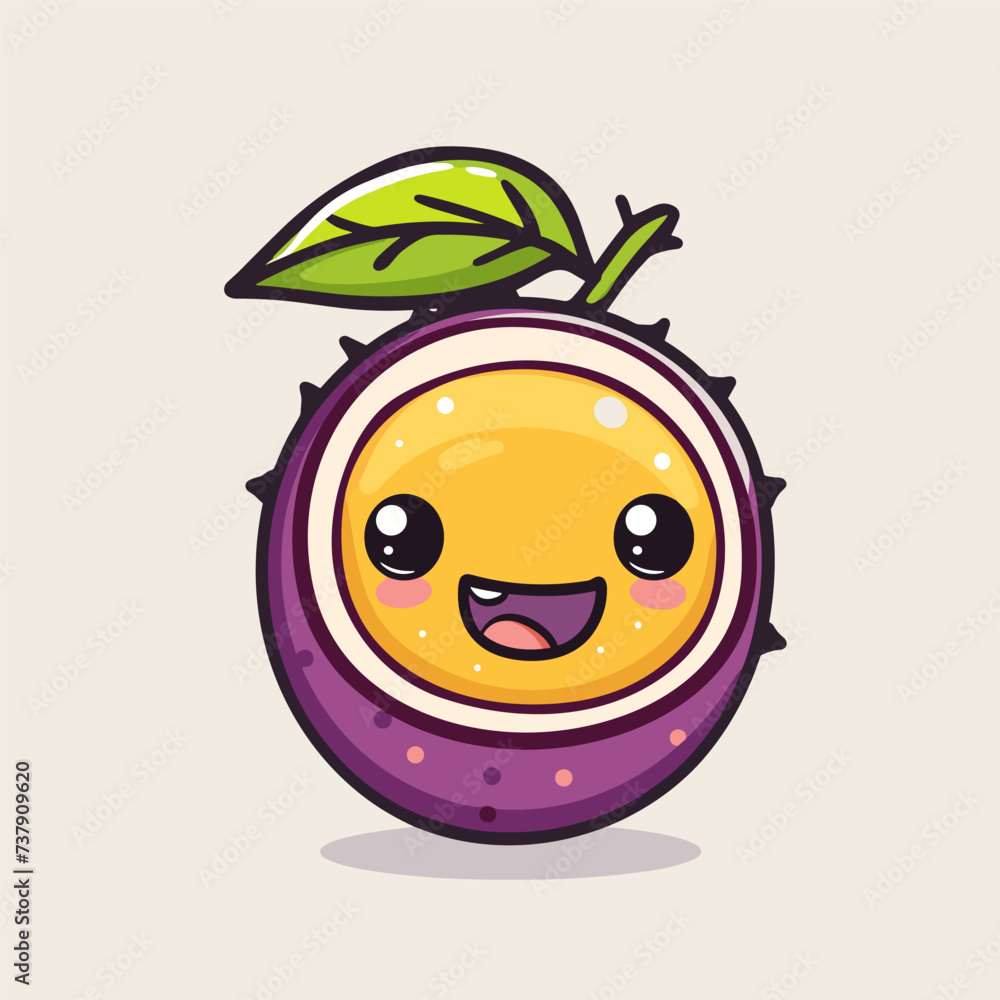 Obraz premium Passion fruit character. Cute fruit cartoon vector illustration.