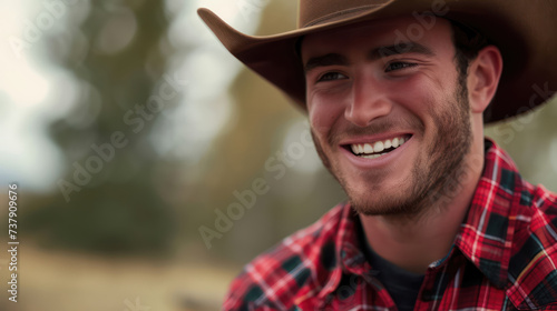 Smile of young cowboy in a farm