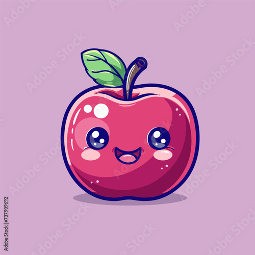 Cute kawaii apple character. Vector illustration isolated on purple background.