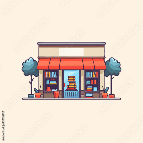 illustration of a minimalist flat caffe and bookstore for your business logo or glass sticker wallpaper v7