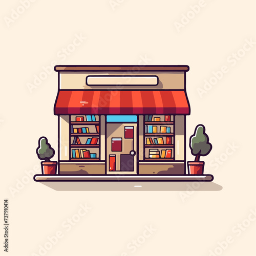 illustration of a minimalist flat caffe and bookstore for your business logo or glass sticker wallpaper v4