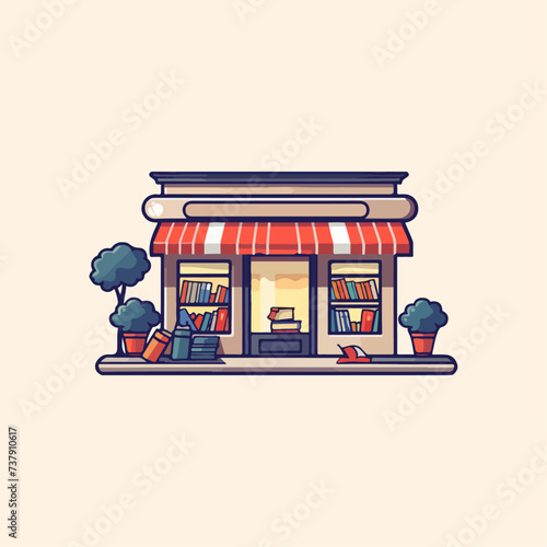 illustration of a minimalist flat caffe and bookstore for your business logo or glass sticker wallpaper v2