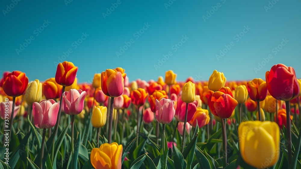 A Field of Tulips Dancing in the Breeze