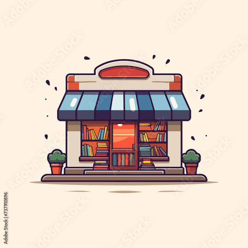 illustration of a minimalist flat caffe and bookstore for your business logo or glass sticker wallpaper