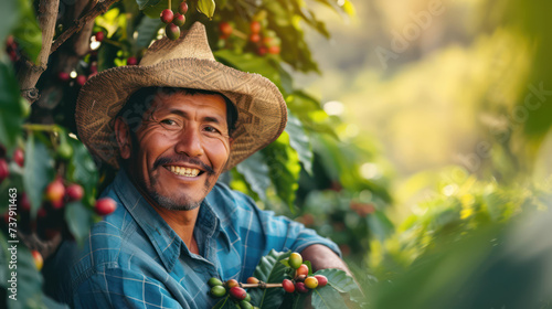 Guatemala farmer male harvesting coffee