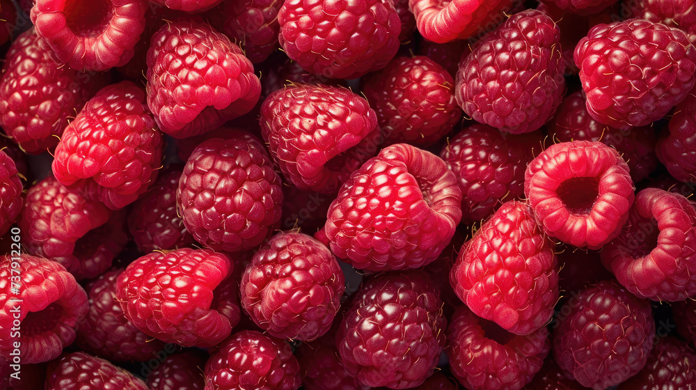 A close-up view of a group of ripe, vivid red raspberries with a deep, textured detail.
A close-up view of a group of ripe, vivid red raspberries with a deep, textured detail.