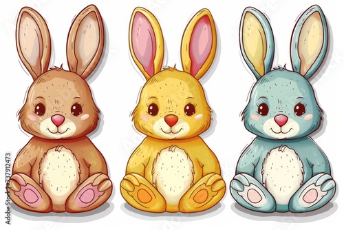 Happy Easter Eggs Basket Line Art. Bunny in Fantasy Illustration flower Garden. Cute 3d orange squeeze easter rabbit illustration. Easter nectar card wallpaper plush toy