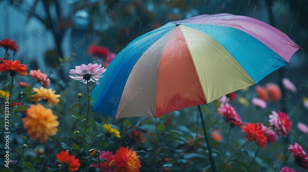 A Multicolored Umbrella Scene