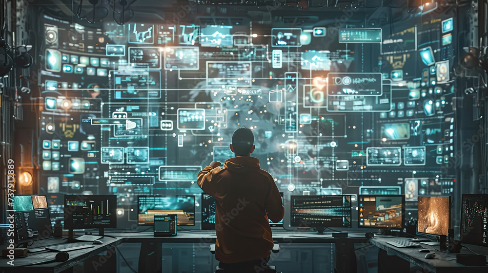 Futuristic tech landscape bloggers typing dynamic Futuristic tech landscape bloggers typing dynamic