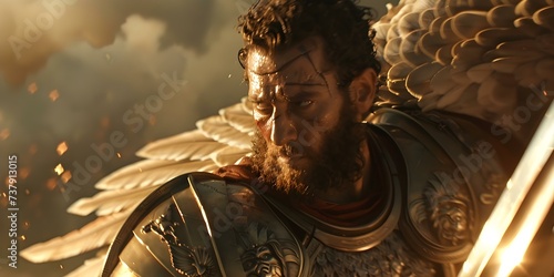 King David ready for battle embodying Christian faith and Old Testament ideals. Concept Christian Warrior, Old Testament Hero, King David's Faith, Battle-Ready, Biblical Inspiration photo