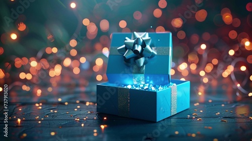Blue open gift box with magical light © usman
