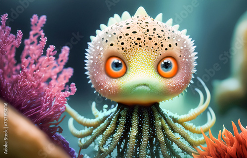 cute octopus on the sea with big eyes