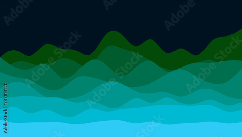 Wavy Blue to Green Gradient Ocean or Valley on Dark Background Wallpaper