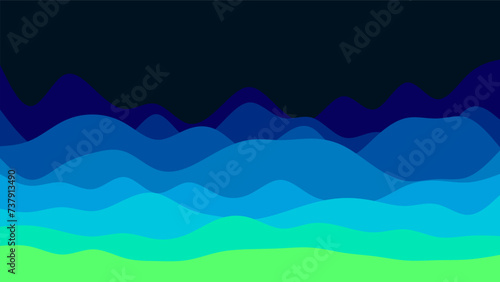 Wavy Green to Blue Gradient Ocean or Valley on Dark Background Wallpaper