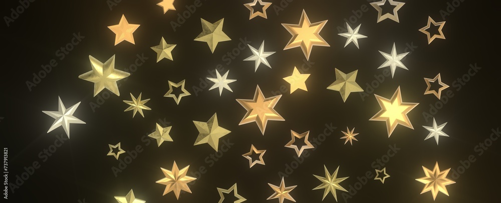 Banner with golden decoration. Festive border with falling glitter dust and stars. Banner with golden decoration. Festive border with falling glitter dust and stars.