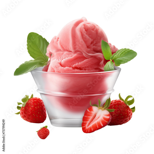 Strawberry sorbet with Strawberry fruit isolated