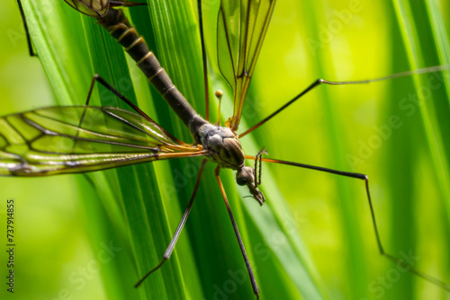 A crane fly Tipula maxima resting on a nettle leaf in early summer photo