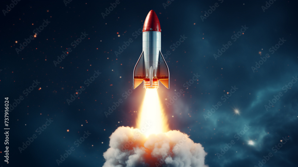 rocket on dark blue background